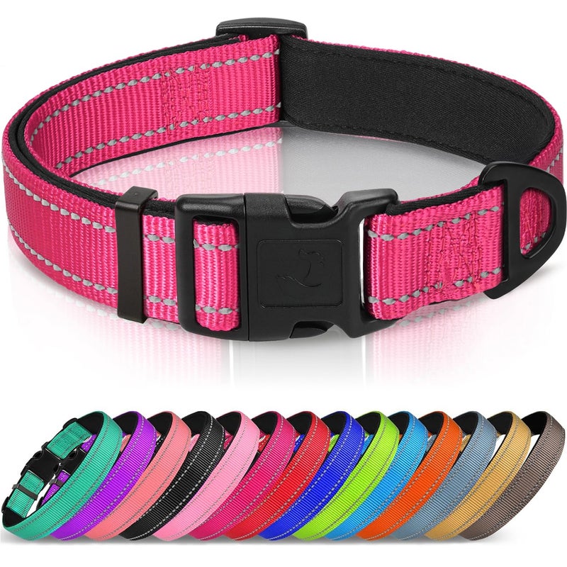 Joytale Reflective Dog Collar,Soft Neoprene Padded Breathable Nylon Pet Collar Adjustable for Medium Dogs,Hotpink,M - Image 1